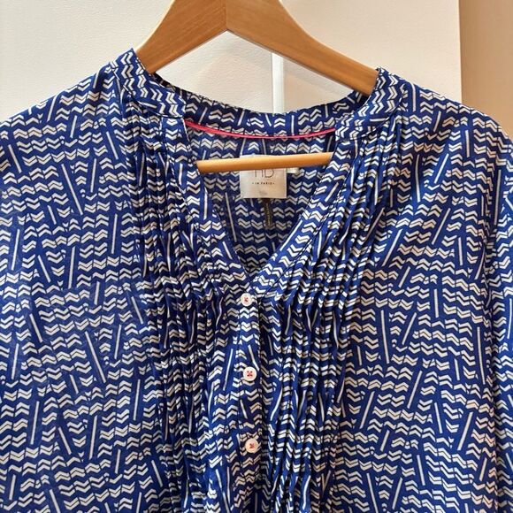 HD in Paris Anthropologie blue and white blouse 3/4 sleeve women’s size 8 - Picture 5 of 7